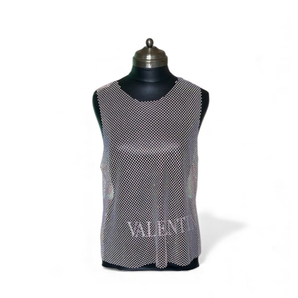 Women's Mesh Top - White with Rhône stone like beads NWOT